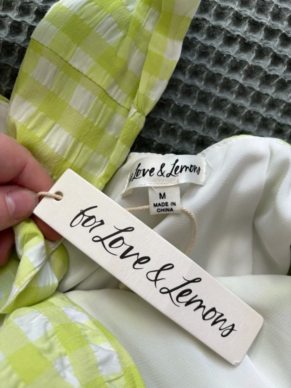For Love And Lemons Lime and White Gingham Dress NWT